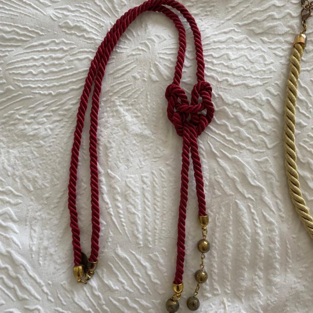 Handmade Red Cord Knotted Lariat Necklace Celtic Knot / Infinity Knot